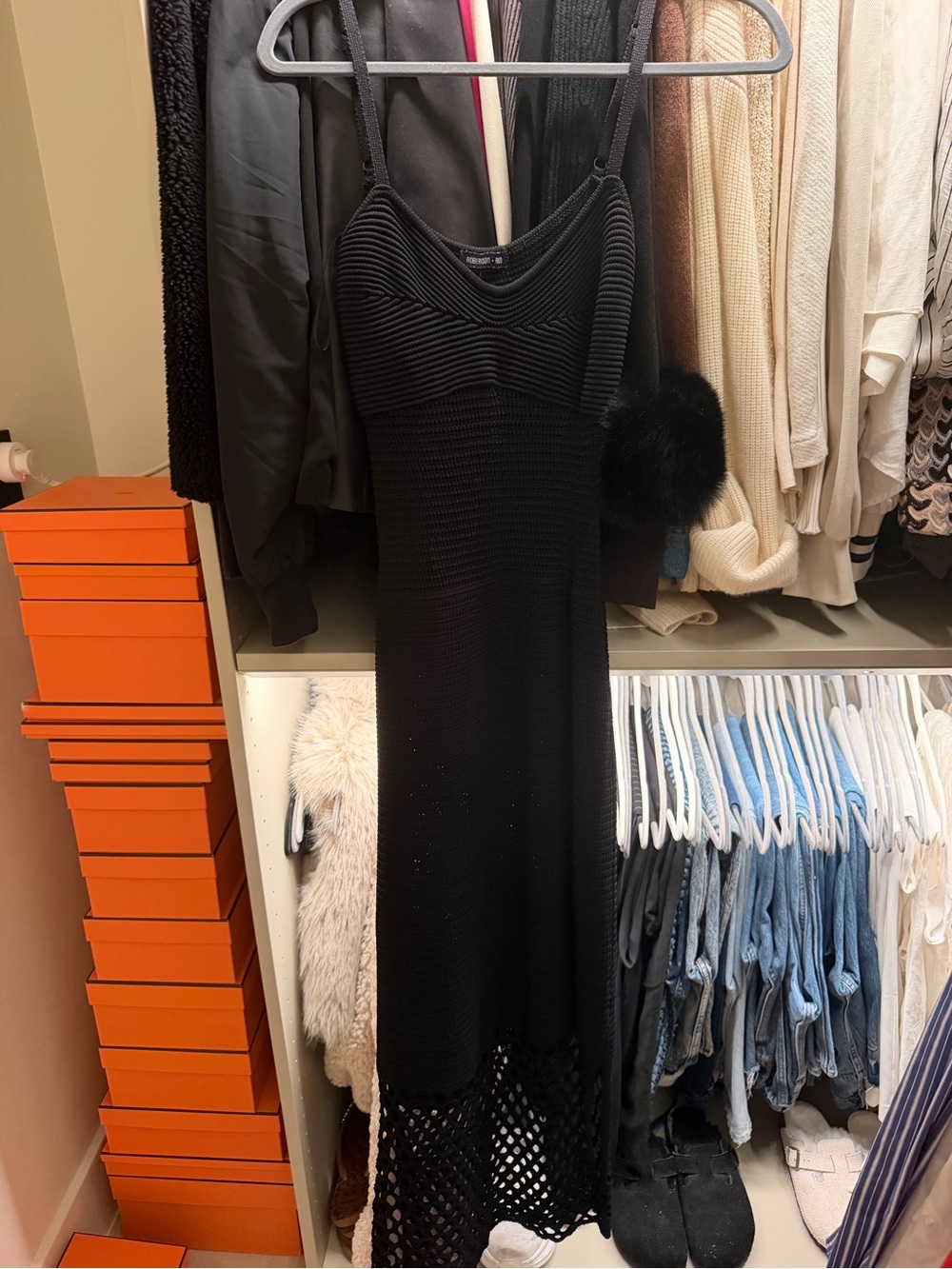 Black Knit Spaghetti Strap Midi Dress